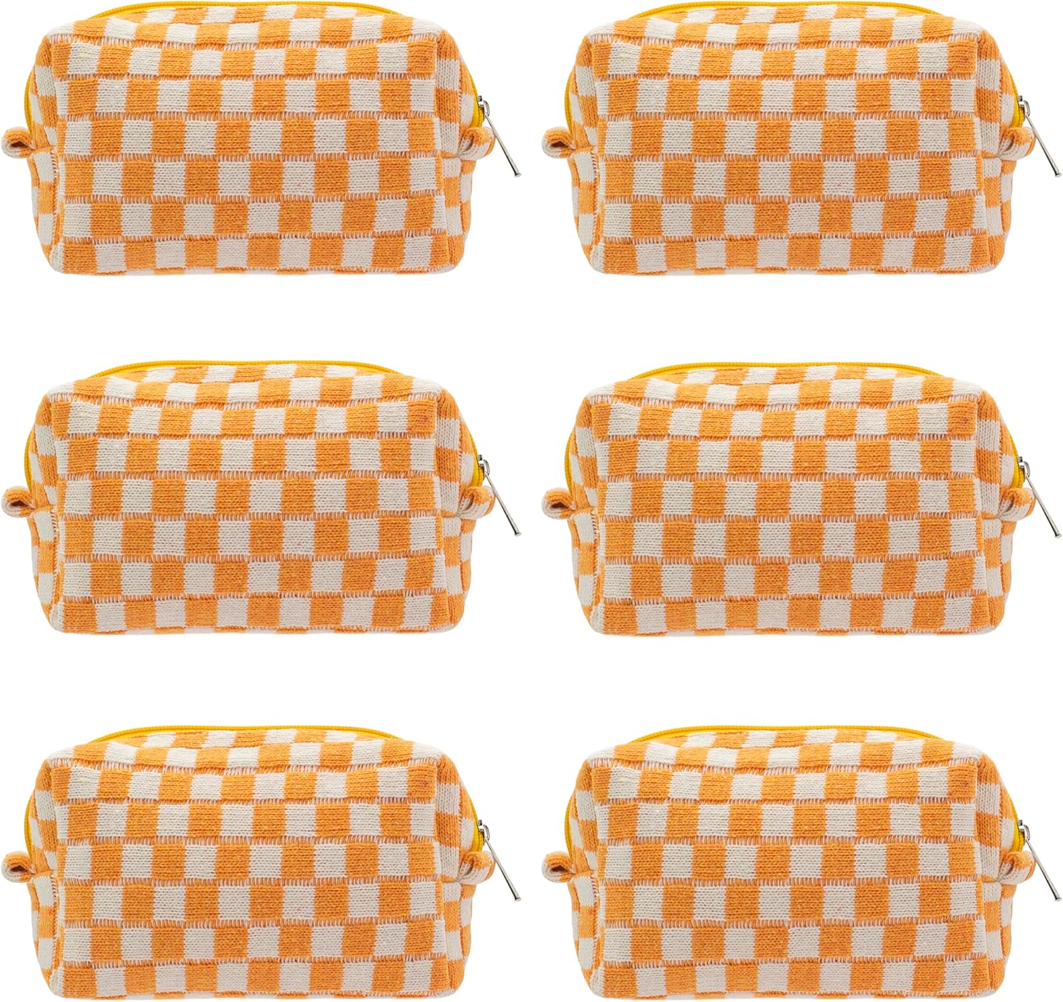 PAZIMIIK Checkered Makeup Bag for Purse Portable Zipper Make Up Pouch Small Cosmetic Case for Travel Accessories (6PCS Orange)