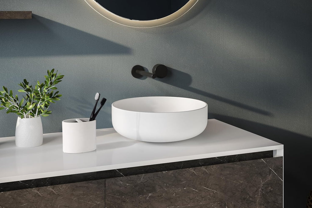 Essentra Home Matte White Toothbrush Holder for Home Bathroom - Multifunctional Electric Toothbrush, Toothpaste, Razor and Accessories Storage Organizer for Vanity Countertop