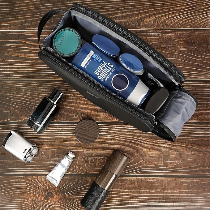 ZEEMO Travel Toiletry Bag for Men, Medium Water-Resistant Double-Sided Full-Open Dopp Kit, Versatile Organizer for Shower and Hygiene Accessories, Bathroom Essentials, Cosmetics, Large, Black