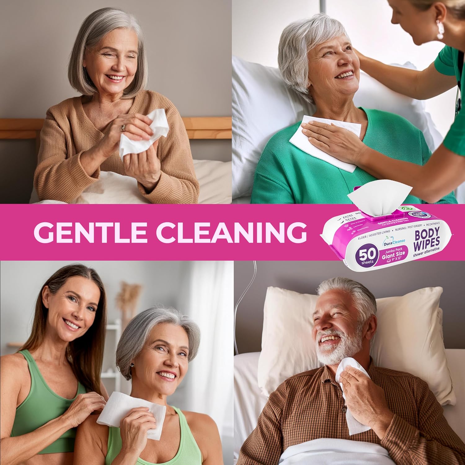 XL Bath Wipes for Adults No Rinse (2 Pack) – 100 Count + 8 Travel Body Wipes, 10" x 11.5" Disposable Washcloths for Elderly Incontinence, After Surgery and Elder Care