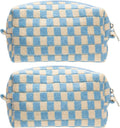 PAZIMIIK 2PCS Checkered Makeup Bag for Purse Portable Zipper Make Up Pouch Small Cosmetic Case for Travel Accessories Blue Beige