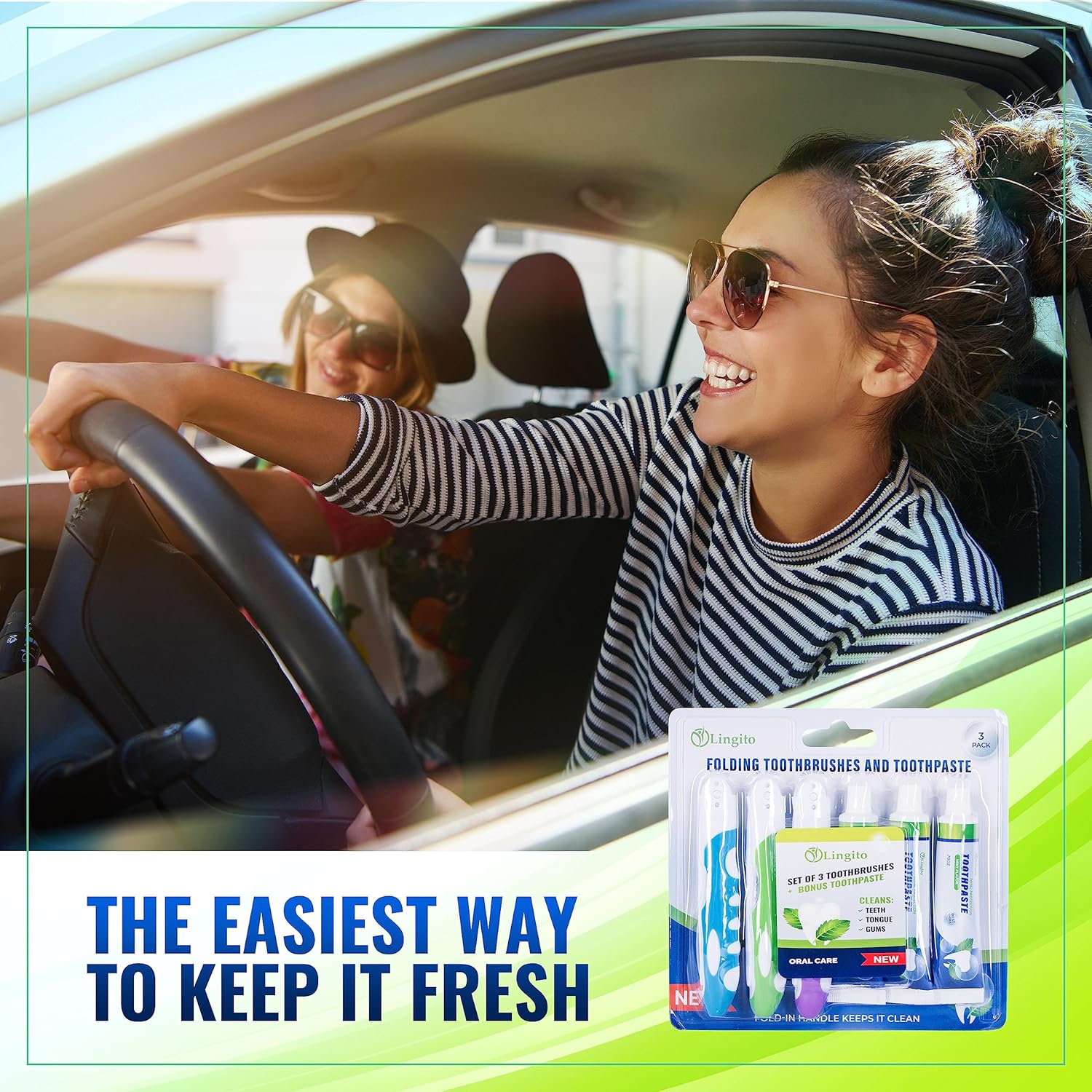 Portable Toothbrush Kit with Toothpaste, Built-in Cover, Folding Collapsible Travel Toothbrush (3 Pack - Medium)