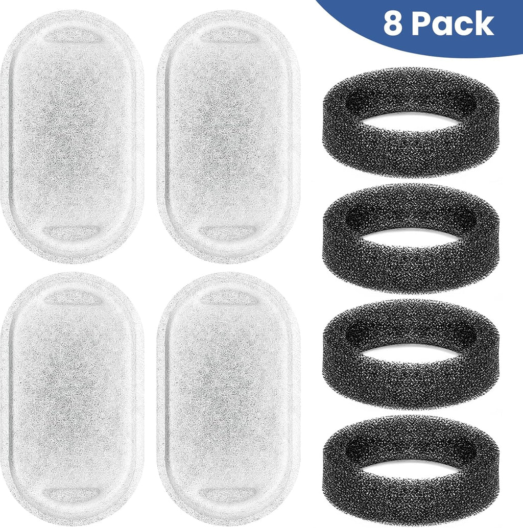 Cat Water Fountain Filter, 4 Pcs Cat Filters Replacement Pet Water Fountain Filters with 4 Pcs Sponges Foam for 67oz/2L & 108oz/3.2L Stainless Steel Automatic Cat Water Fountain Dispenser Filters