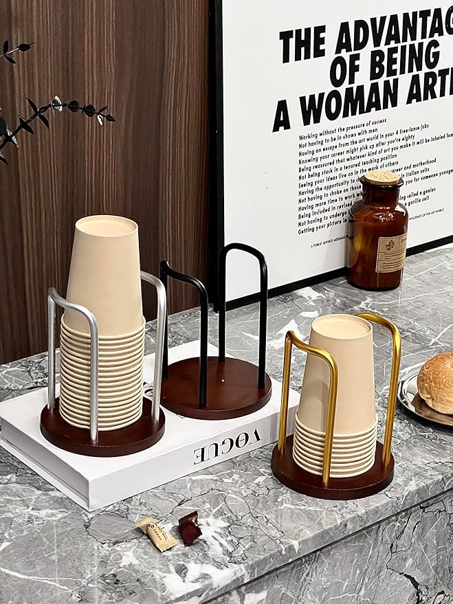 Wood Bathroom Cup Holder, Stylish Walnut Disposable Cup Dispenser, Plastic Mouthwash Cup Storage Organizer for Cups (Under 3.35in Diameter) -Perfect for Office, Kitchen, Gym, School or Cafes