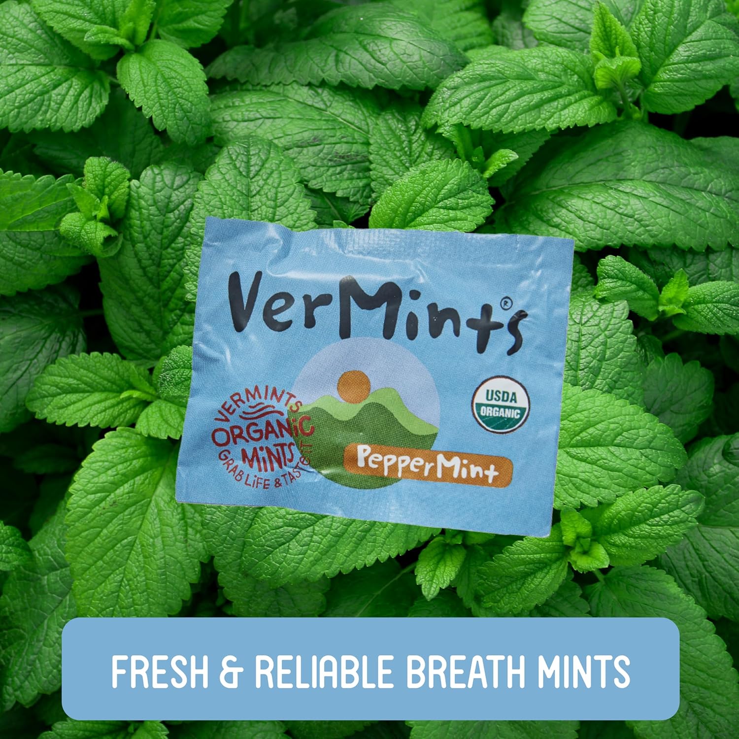 VerMints Organic Breath Mints PepperMint Candy Mints - Real Ingredients, Lasting Refresh - Travel Size Candies - Non-GMO, Vegan, Nut Free, Gluten Free & Kosher Peppermints - 100 Packets