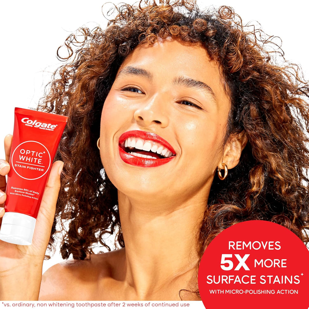 Colgate Optic White Stain Fighter Teeth Whitening Toothpaste, Anticavity Fluoride Toothpaste for Whitening Teeth, Helps Remove Daily Surface Stains, Fresh Mint, 4.2 oz