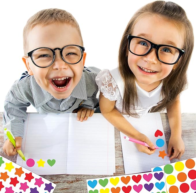 2150 Pcs Star Heart Dot Stickers for Kids Rainbow Reward Small Shape Self Adhesive Sticker for School Classroom Student Teacher Supplies Behavior and DIY Decoration