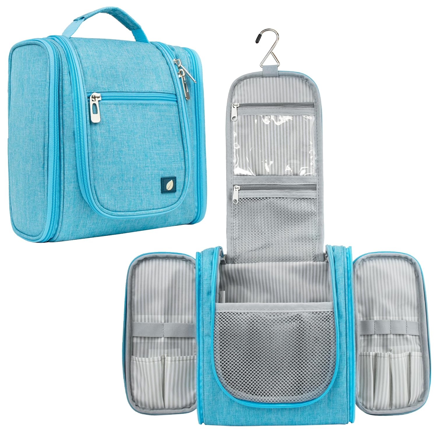 PAVILIA Toiletry Bag Travel Bag for Women Men, Hanging Cosmetic Organizer, Water Resistant Makeup Bag for Accessories Toiletries, Large Travel Essentials Kit (Turquoise)