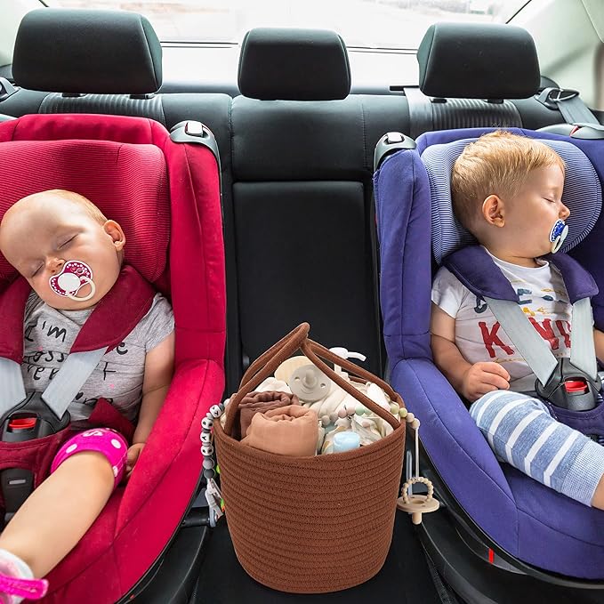 Baby Diaper Caddy Organizer for Girl Boy Cotton Rope Nursery Storage Bin Basket Portable Holder Tote Bag for Changing Table Car Travel Baby Shower Gifts Newborn Essentials Registry Must Have Rust