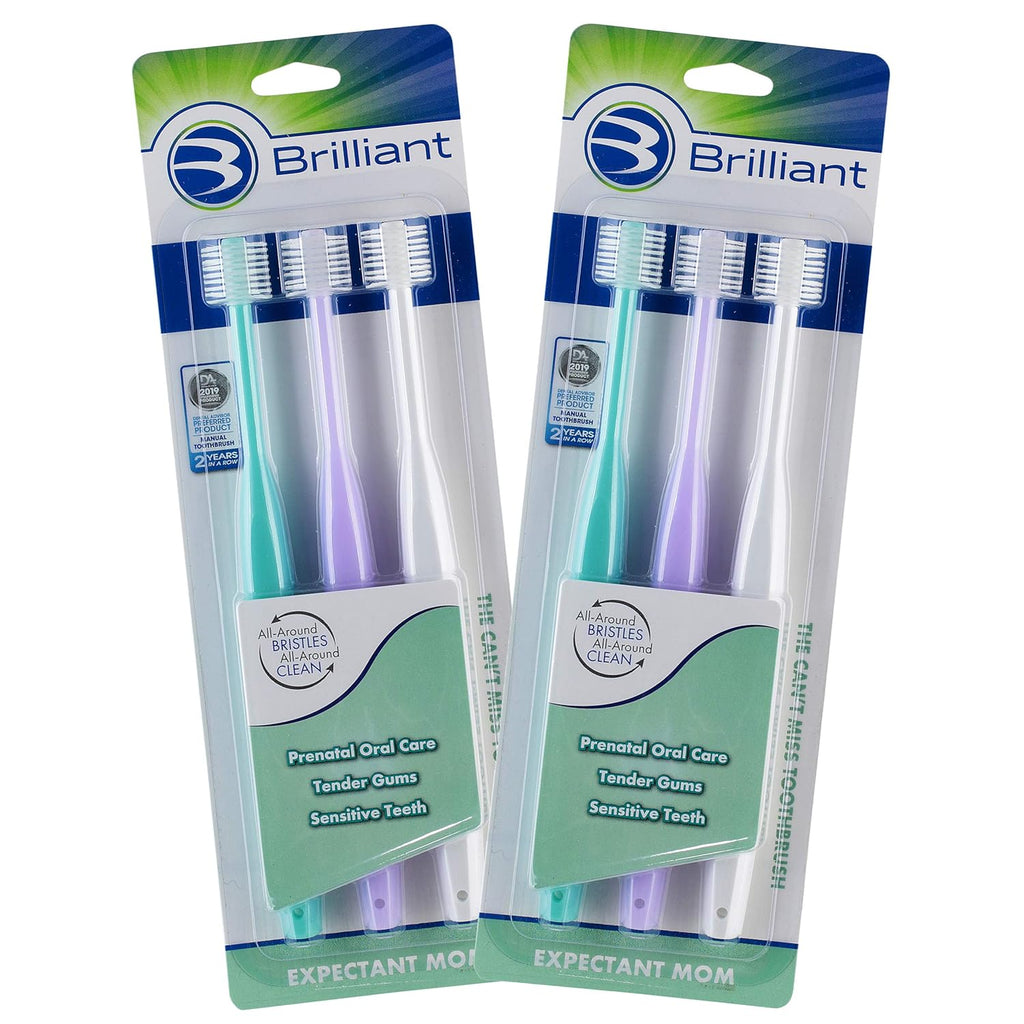 Brilliant Oral Care Expectant Mom Toothbrush, a Pregnancy Must Have with Gentle, Extra Soft Bristles, Round Head for Sensitive Teeth and Gums, Assorted Colors, 6 Pack