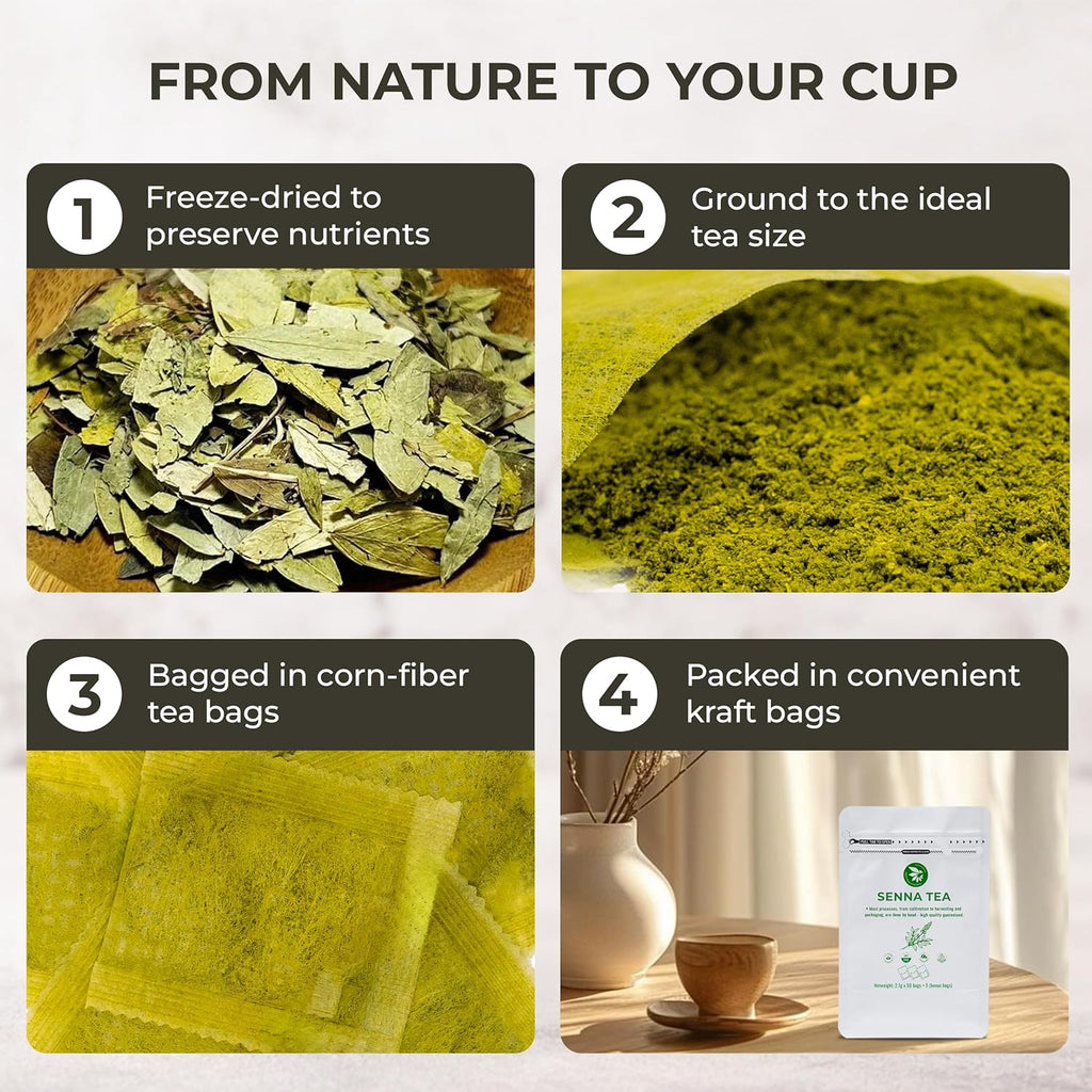 Senna Tea Bags - 55 Count (+5 Tea Bags), 5.29 oz, Bamboo Tong Included, Natural Senna Leaves, Supports Digestive Comfort & Gentle Cleanse, Slightly Bitter Herbal Tea for Daily Wellness