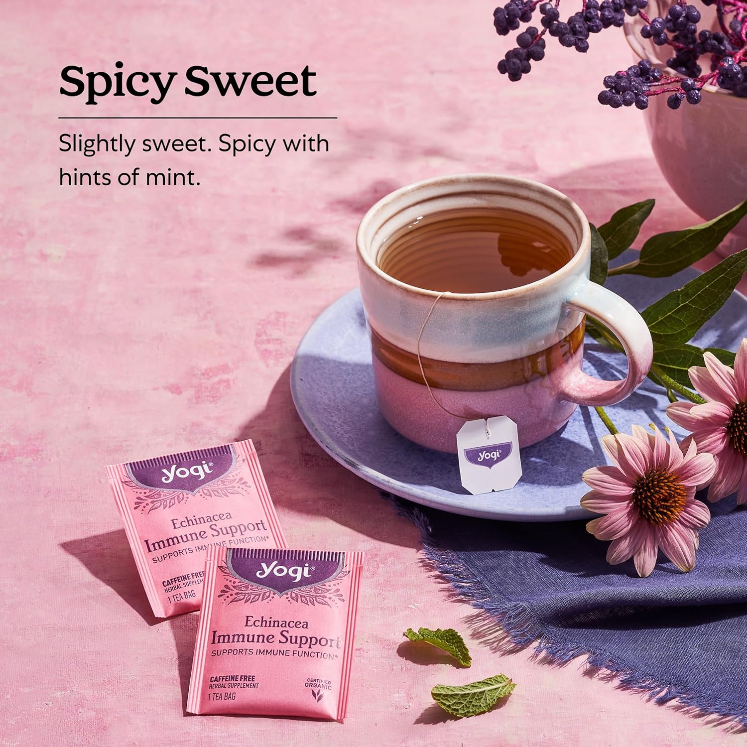 Yogi Tea Echinacea Immune Support Tea - 16 Tea Bags per Pack (6 Packs) - Organic Immunity Support Tea - Includes Peppermint Leaf, Lemongrass, Cinnamon Bark, Echinacea Purpurea, Licorice Root & More