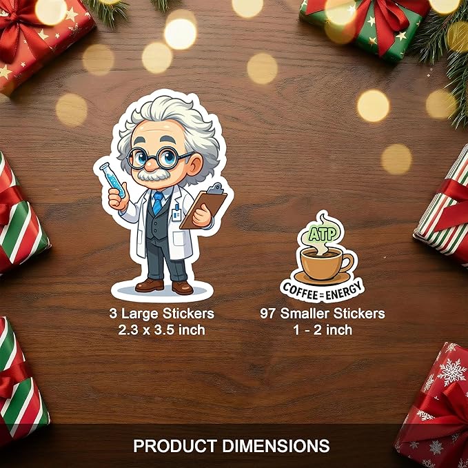 100 PCS Science Stickers Pack, Vinyl Waterproof Decals of Atoms DNA Microscopes Space Planets Math Formulas, Fun Gift for Kids Teens Adults Students Teachers Laptop Water Bottle Scrapbook