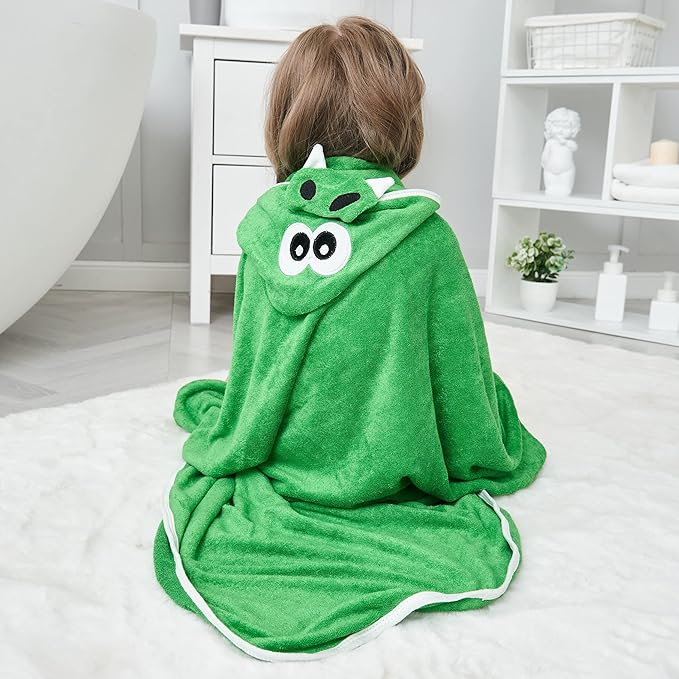 HIPHOP PANDA Hooded Towel - Rayon Made from Bamboo, Bath Towel with Bear Ears for Newborn, Babie, Toddler, Infant - Absorbent Large Baby Towel - Dinosaur, 30 x 40 Inch