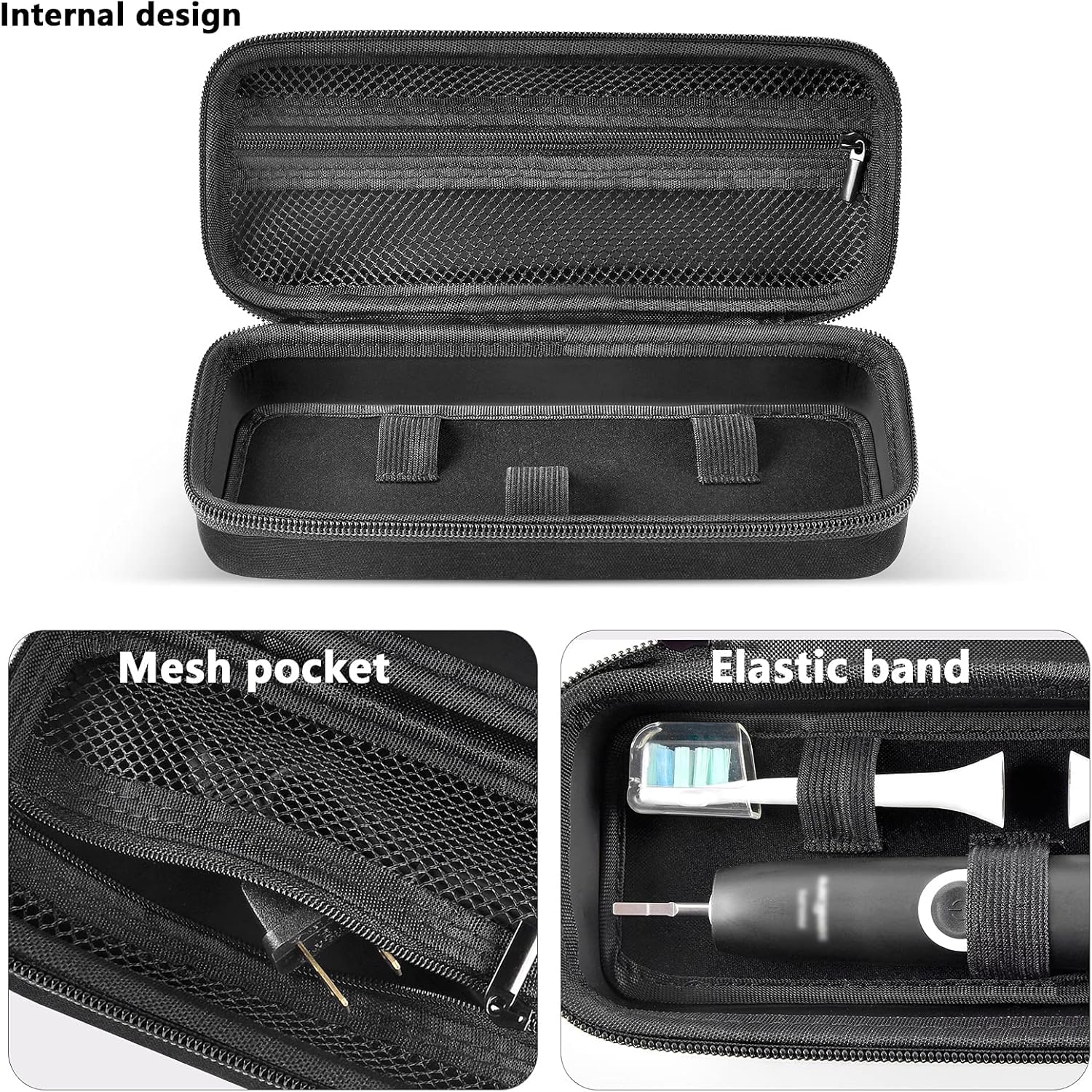 Toothbrush Travel Case Compatible with Oral-B Pro 1000, 2000, 3000, 3500, 1500/ for Philips Sonicare ProtectiveClean 4100 5100 Electric Toothbrush with Mesh Pocket for Accessories - Black (Bag Only)