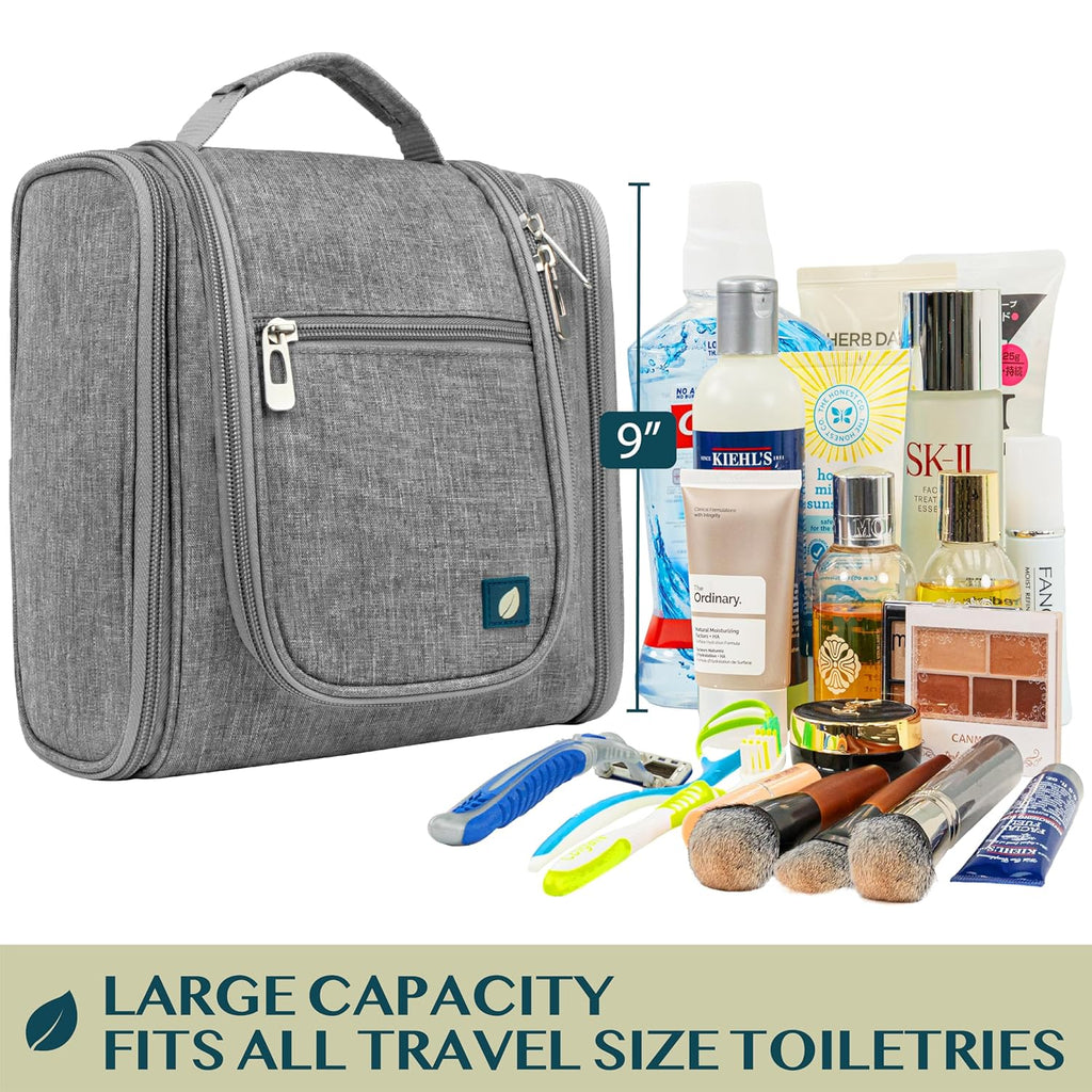 PAVILIA Toiletry Bag Travel Bag for Women Men, Hanging Cosmetic Organizer, Water Resistant Makeup Bag for Accessories Toiletries, Large Travel Essentials Kit (Grey)