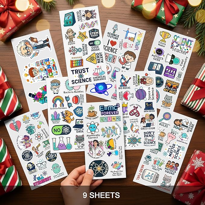 100 PCS Science Stickers Pack, Vinyl Waterproof Decals of Atoms DNA Microscopes Space Planets Math Formulas, Fun Gift for Kids Teens Adults Students Teachers Laptop Water Bottle Scrapbook