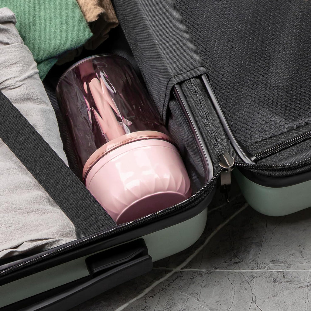 Toothbrush Holder Stand with Cup/Cover, Adjustable Height Toothbrush Organizer with 3 Slots, Portable for Bathroom, Travel, Camping (Pink)