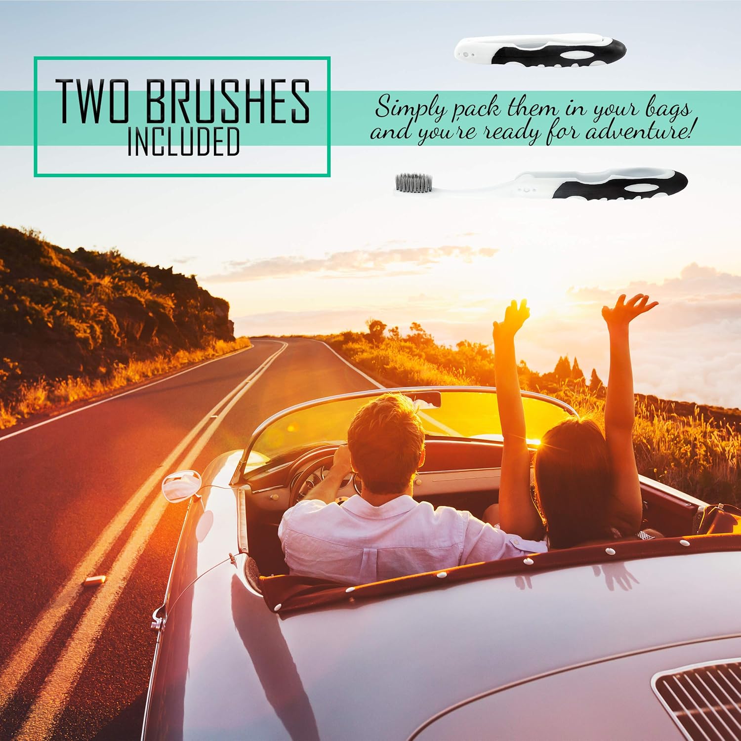 Lingito Folding Toothbrush with Built-in Cover - Travel Size, Collapsible, Soft-Charcoal (6 Pack)