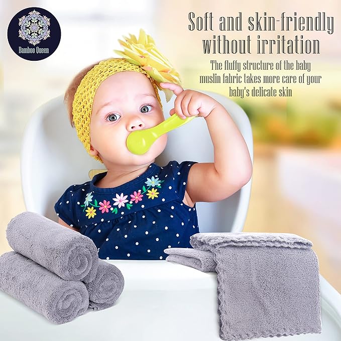 16 Pack Baby Washcloths - Luxury Coral Fleece - Extra Absorbent and Soft Wash Clothes for Newborn, Infants and Toddlers - Suitable for Sensitive Skin and New Born - Baby Shower - Light Grey,10x10 Inch