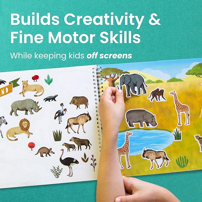 Cupkin Animal Sticker Book Activity for Kids, Toddler Airplane Travel Essentials, 500+ Habitat Stickers for Kids + 12 Scenes + 12 Coloring Book Pages, Animal Lover Gift, Childrens Crafts for Ages 2-8