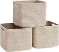 3 Pack Cube Storage Bin, 9”x9”x7” Cotton Rope Woven Baskets for Organizing Toys Clothes Towels, Square Gift Storage Baskets for Shelf, Nursery, Closet, Bathroom, Pantry (Jute)