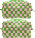 PAZIMIIK 2PCS Checkered Makeup Bag for Purse Portable Zipper Make Up Pouch Small Cosmetic Case for Travel Accessories Pink Green