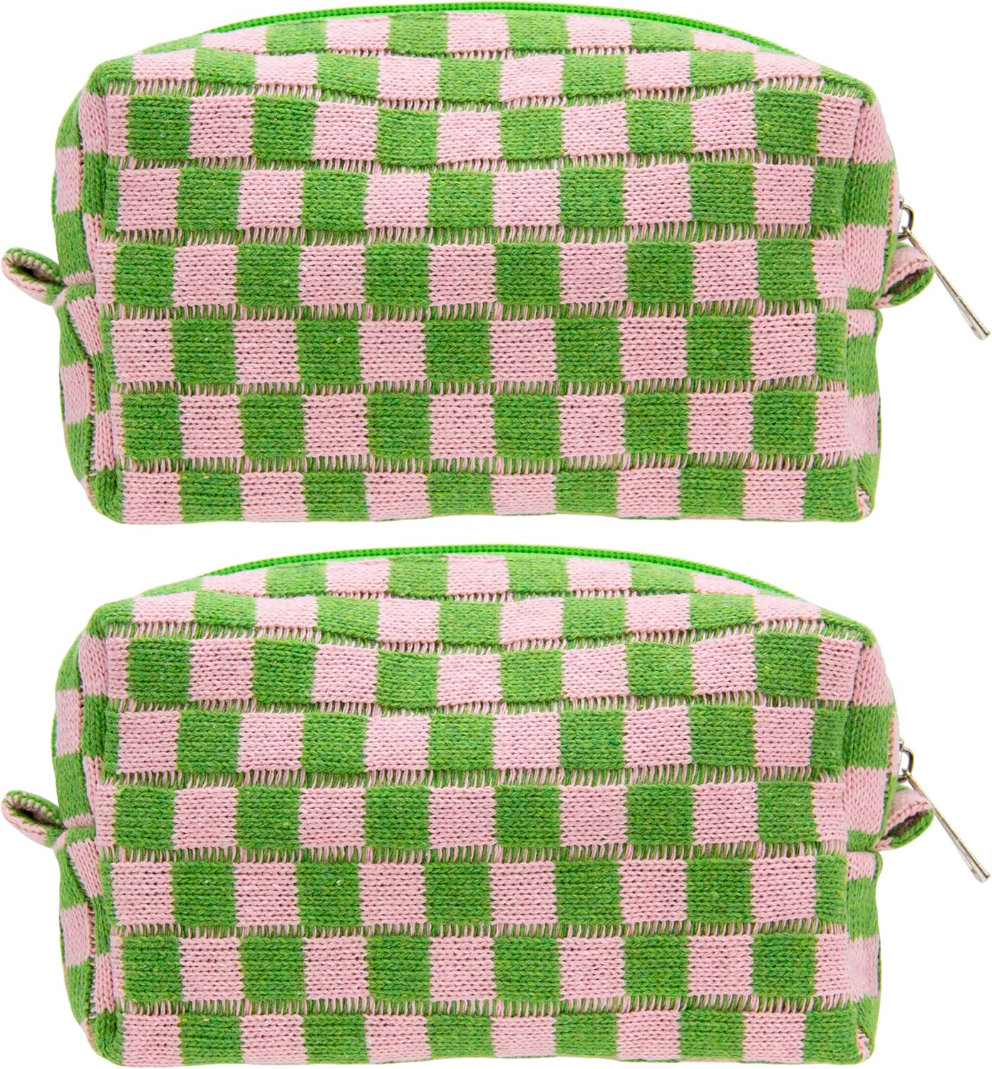 PAZIMIIK 2PCS Checkered Makeup Bag for Purse Portable Zipper Make Up Pouch Small Cosmetic Case for Travel Accessories Pink Green