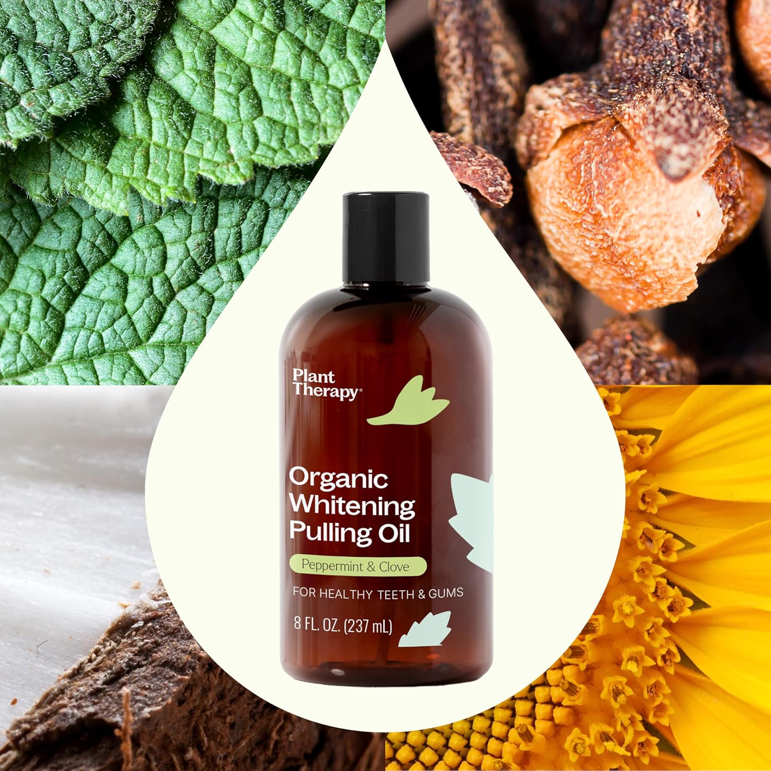 Plant Therapy Organic Whitening Pulling Oil 8 oz Peppermint & Clove, Naturally Whitens Teeth, Freshens Breath & Supports Gum Health, Helps Calm Oral Irritation and Discomfort, Natural Essential Oils