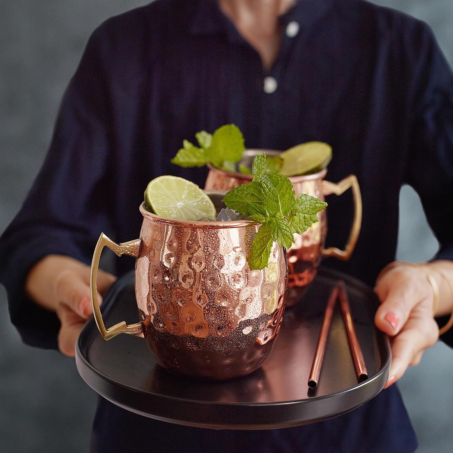 Artisan's Anvil Moscow Mule Mugs | Large Size 16 ounces | Set of 2 Hammered Cups | Stainless Steel Lining (Set of 2 Mugs- Copper)