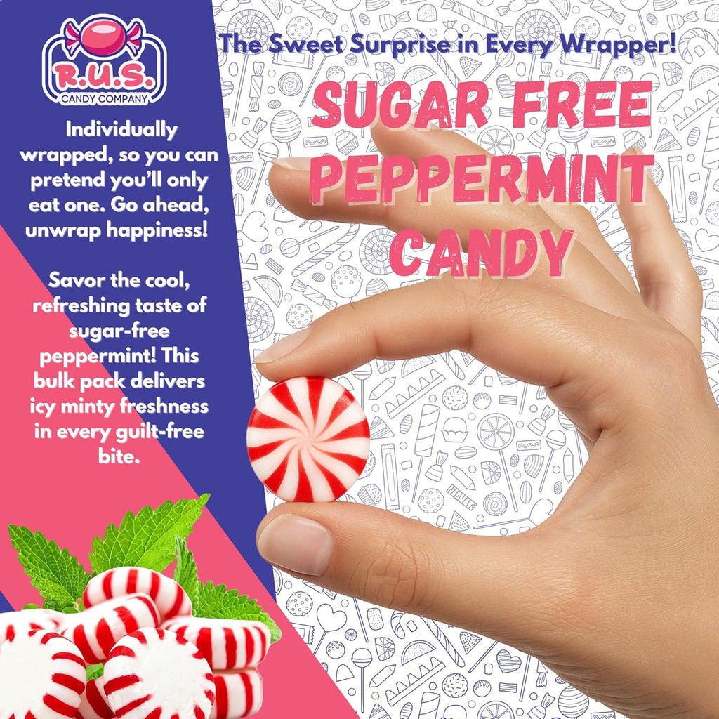 Sugar Free Peppermint Hard Candy Starlight – About 75 Individually Wrapped Breath Mints – Bulk 1 Pound Bag – Refreshing Mint Flavor – Keto Friendly, Diabetic Candy, Gluten Free