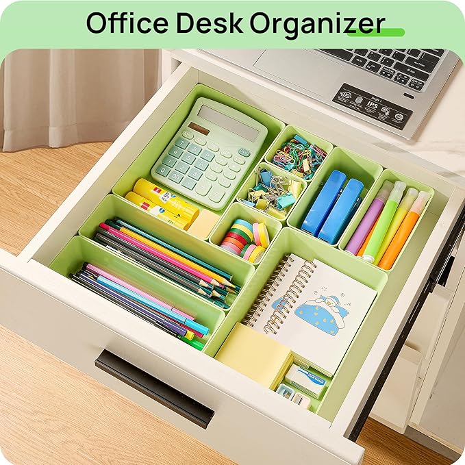 Vtopmart 25 PCS Plastic Drawer Organizers Set, 4-Size Versatile Bathroom and Vanity Drawer Organizer Trays, Storage Bins for Makeup, Bedroom, Kitchen Gadgets Utensils and Office