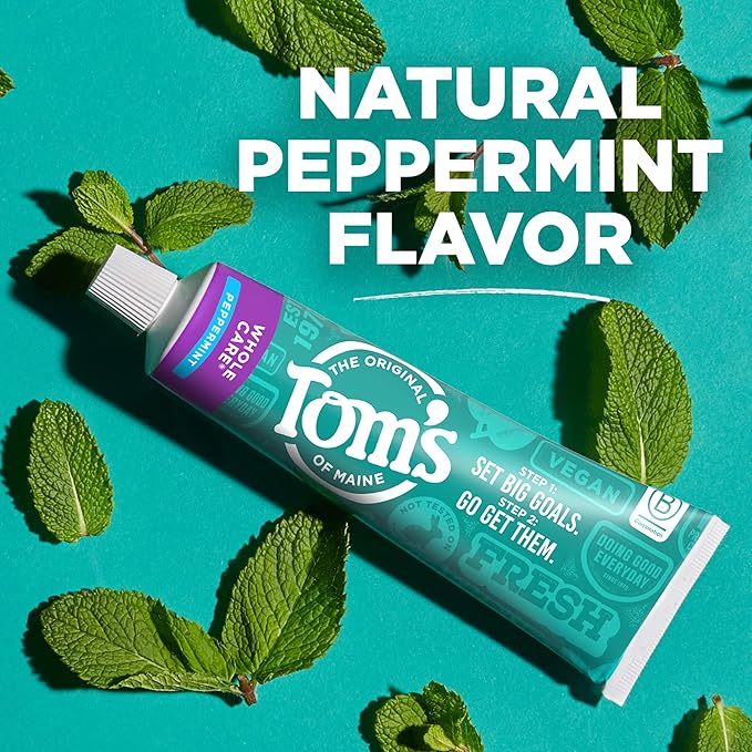 Tom's of Maine Whole Care Natural Toothpaste with Fluoride, Peppermint, 4 oz. 3-Pack (Packaging May Vary)