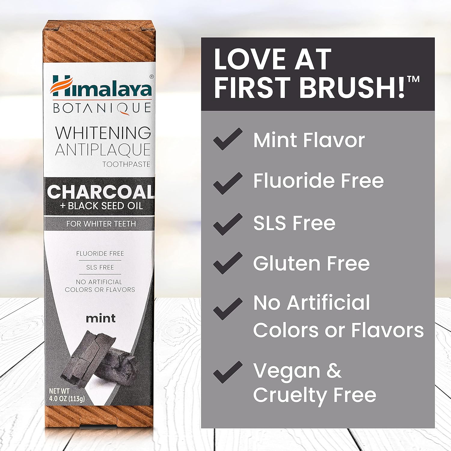 Himalaya Botanique Whitening Antiplaque Toothpaste with Charcoal + Black Seed Oil, Fluoride Free, for Whiter Teeth, 4 oz, 2 Pack…