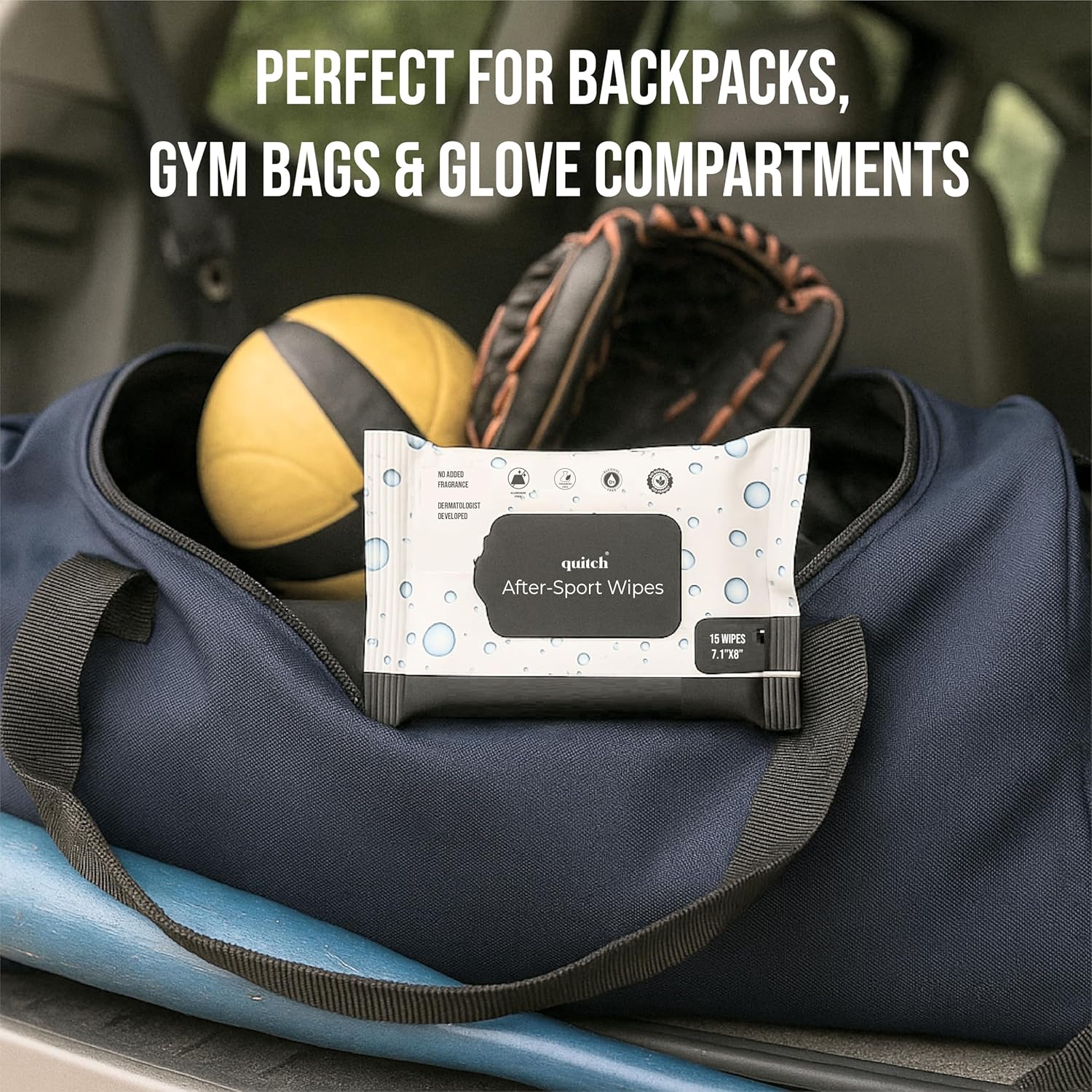 Quitch After-Sport Wipe Unscented Shower-Free Body Wipe for Kids & Baby, No Rinse, Underarm Aluminum-Free Natural Deodorant, Non-Toxic Sensitive Skin Towelettes, Travel-Friendly Camping Essential