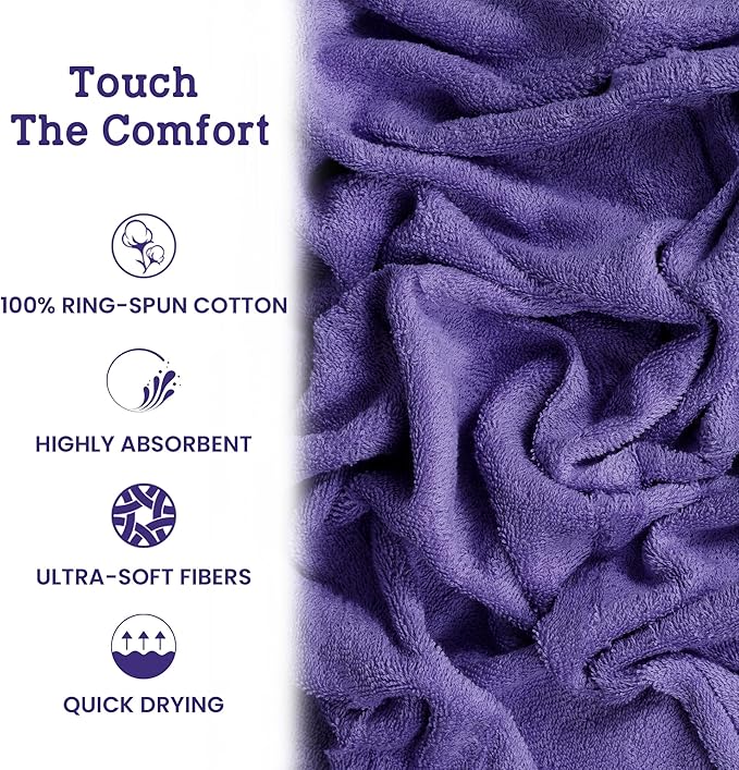 Casa Lino 100% Cotton Hand Towels for Bathroom - Soft, Highly Absorbent & Quick Dry Kitchen Towels - Gym Towel Set - Travel Towel Set - 24" x 16" - Pack of 4 - (Lavender)