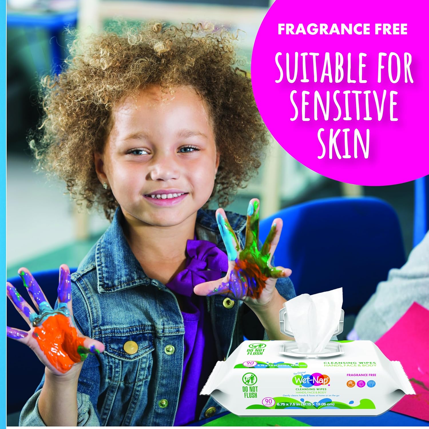 Wet Nap Hand & Face Cleansing Wipes | Disposable Plant-Based Wet Wipes | Gentle, Fragrance Free Formula for Sensitive Skin | Paraben-Free & Alcohol-Free | 90 Count (Pack of 6)