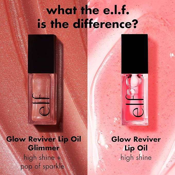 e.l.f. Glow Reviver Lip Oil, Nourishing and Hydrating with High-Shine Glimmer Finish & Sheer Wash Of Color, Minty Scent, Non-Sticky, Vegan & Cruelty-free, Opal-ogy Tour