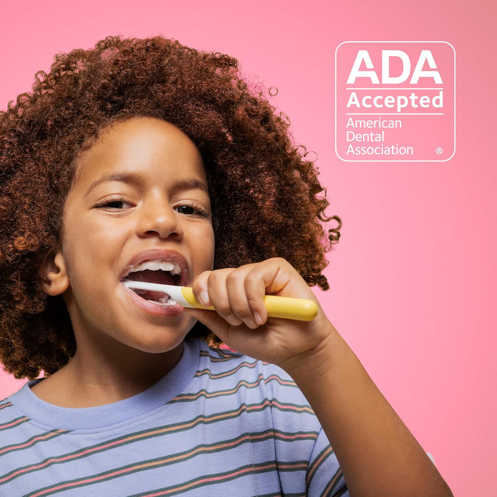 Quip Kids Electric Toothbrush, Battery-Powered Sonic, Yellow, with 2-Min Timer, Extra Head and Travel Cover