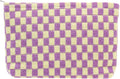 PAZIMIIK Knitted Checkered Makeup Bag Large Zipper Make Up Accessory Pouch for Purse Cosmetic Brush Bag for Travel Essential,Purple