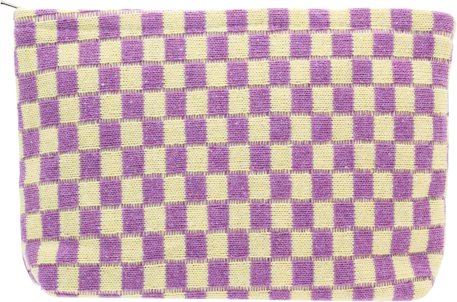 PAZIMIIK Knitted Checkered Makeup Bag Large Zipper Make Up Accessory Pouch for Purse Cosmetic Brush Bag for Travel Essential,Purple