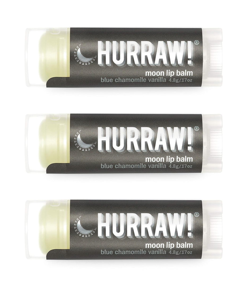 Hurraw! Moon Night Treatment (Blue Chamomile, Vanilla) Lip Balm, 3 Pack: Organic, Certified Vegan, Cruelty and Gluten Free. Non-GMO, 100% Natural Ingredients. Bee, Shea, Soy and Palm Free. Made in USA