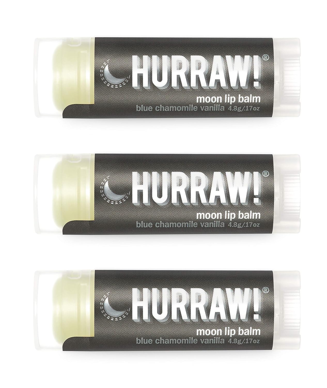 Hurraw! Moon Night Treatment (Blue Chamomile, Vanilla) Lip Balm, 3 Pack: Organic, Certified Vegan, Cruelty and Gluten Free. Non-GMO, 100% Natural Ingredients. Bee, Shea, Soy and Palm Free. Made in USA