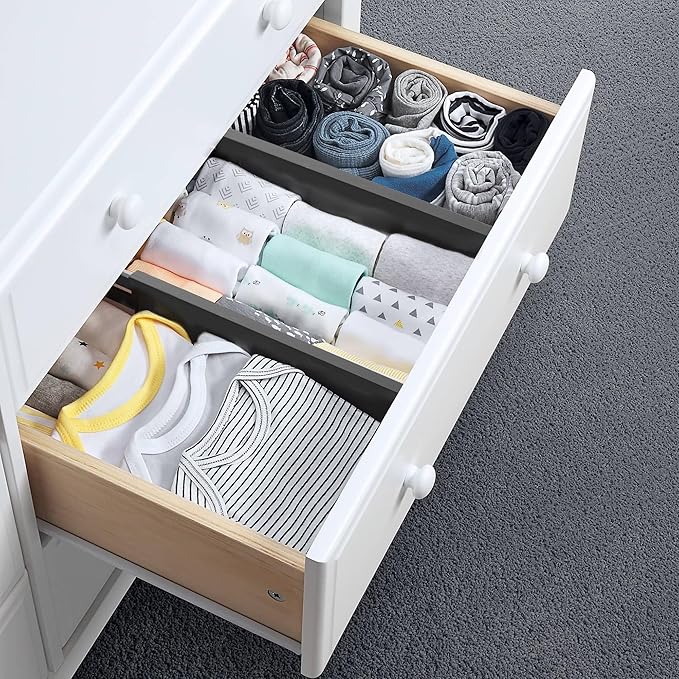 Utoplike 4 pcs Bamboo Kitchen Drawer Dividers Large, Adjustable Black Drawer Organizers, Spring Loaded, Works in Kitchen, Dresser, Bathroom, Bedroom, Drawer, Desk, 2.4" H