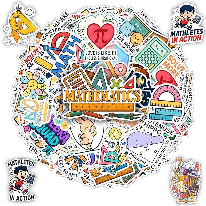100 PCS Math Stickers Pack, Vinyl Waterproof Decals of Numbers Equations Geometry Algebra Graphs and Pi Symbols, Fun Gift for Kids Teens Adults Students Teachers Water Bottle Scrapbook