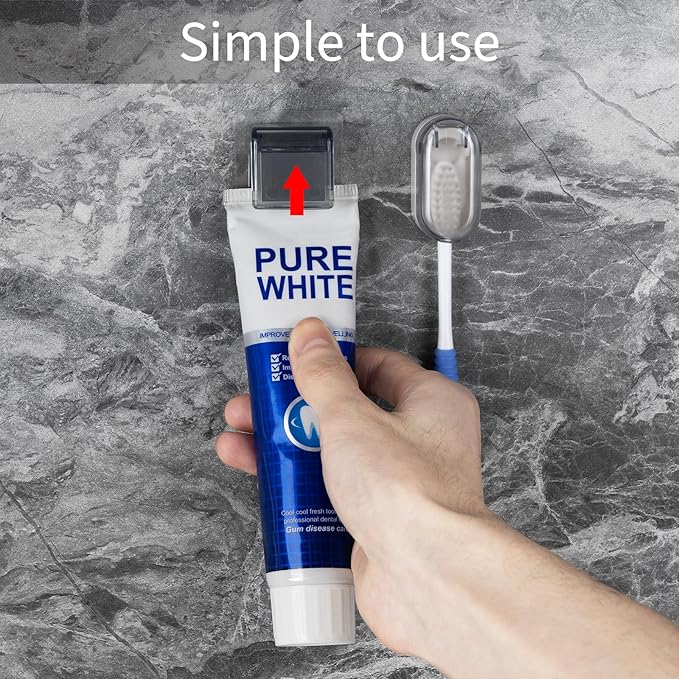 2Pack Toothbrush Holder Wall Mounted with Cover for Bathroom, Toothbrush Storage Organizer for Shower, Self Adhesive Toothbrush Hanger with Toothpaste Clip (Grey)