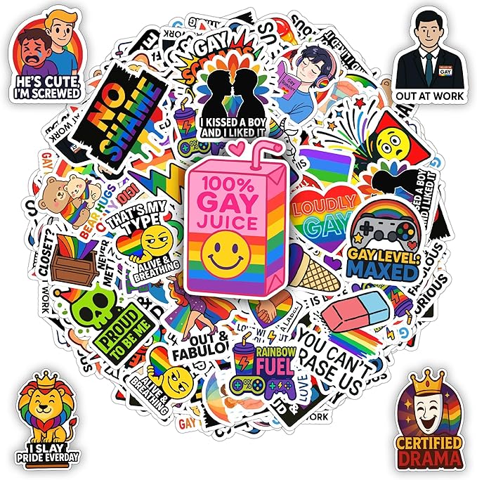 100 Pcs Rainbow Stickers Mixed Sticker Funny Pride Stuff Vinyl Waterproof Decals Decorations Laptop Water Bottle Scrapbook Hard Hat Gift for Men Boy Birthday Christmas