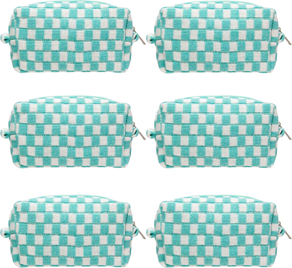 PAZIMIIK Checkered Makeup Bag for Purse Portable Zipper Make Up Pouch Small Cosmetic Case for Travel Accessories (6PCS Arctic Blue)