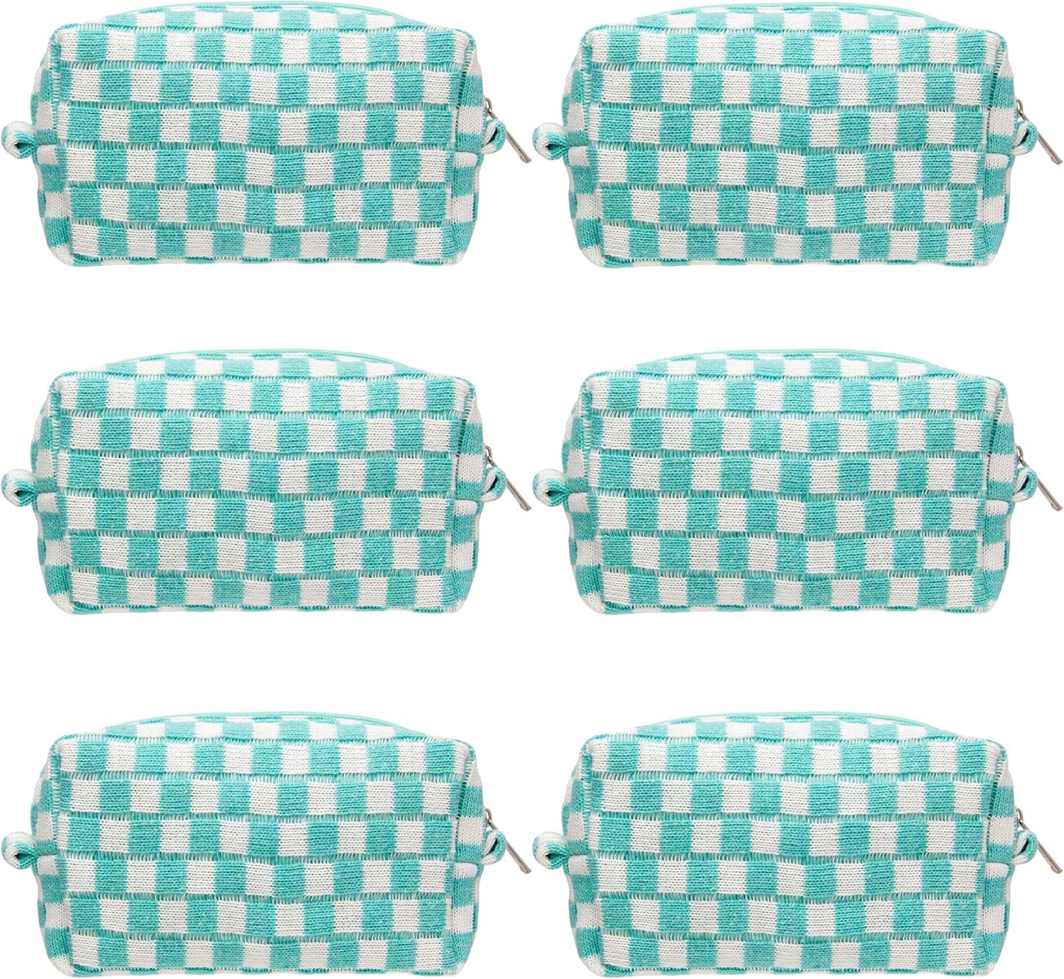 PAZIMIIK Checkered Makeup Bag for Purse Portable Zipper Make Up Pouch Small Cosmetic Case for Travel Accessories (6PCS Arctic Blue)