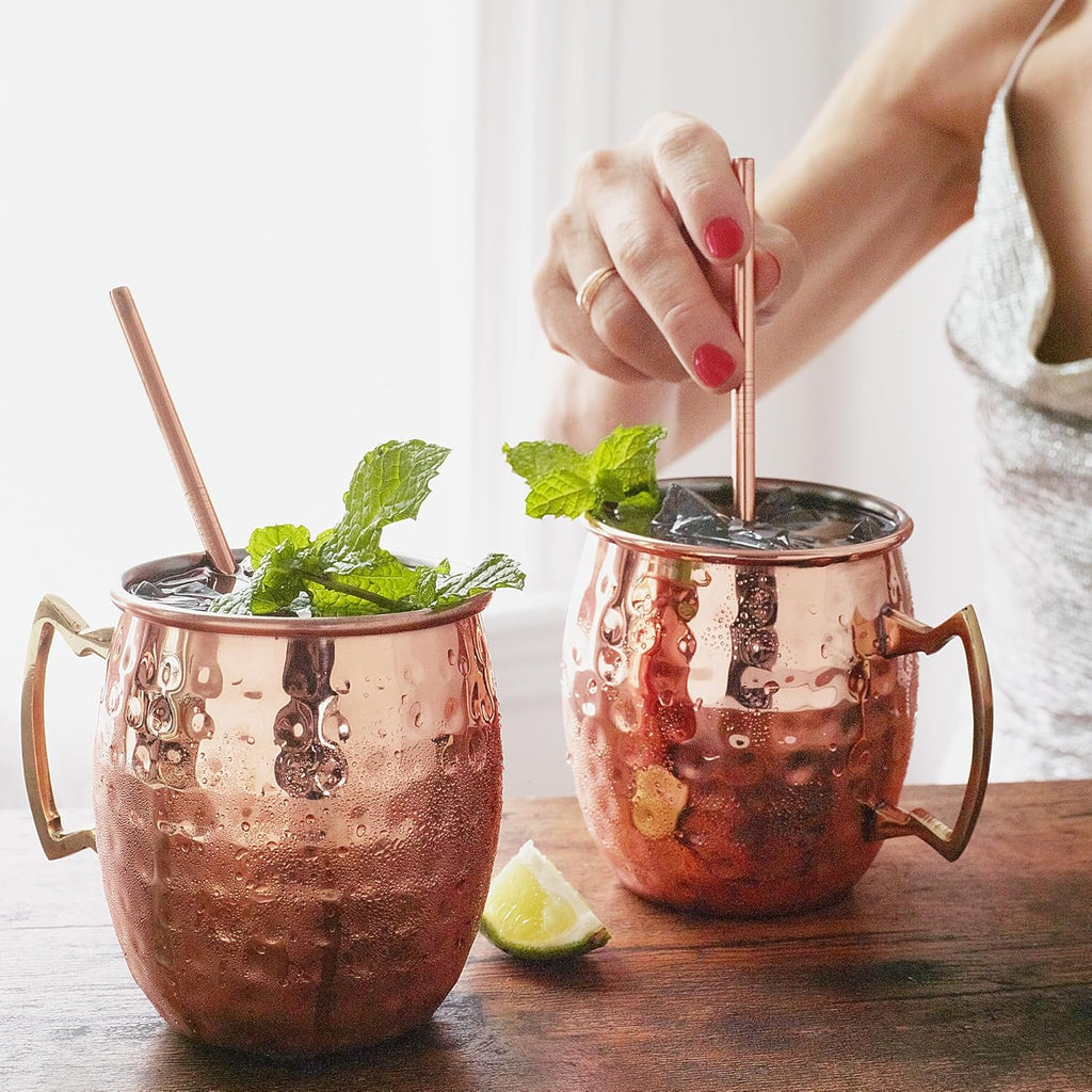 Artisan's Anvil Moscow Mule Mugs | Large Size 16 ounces | Set of 2 Hammered Cups | Stainless Steel Lining (Set of 2 Mugs- Copper)